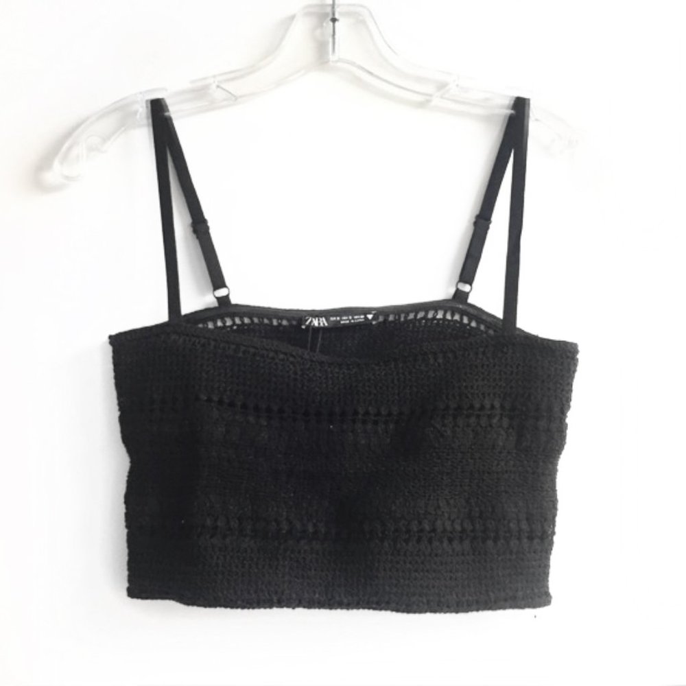 Zara black crochet square neck crop top